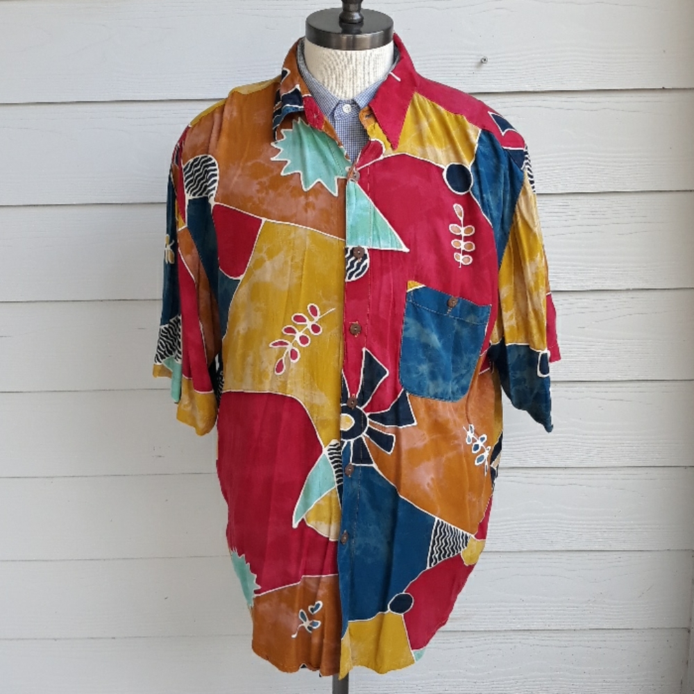 THE TERRITORY AHEAD Abstract Colorful Floral Sz XL Button Down Shirt VTG